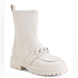 Napoleoni Leather Chain Accent Booties in Milk Made In Italy Size EU 40 NEW
